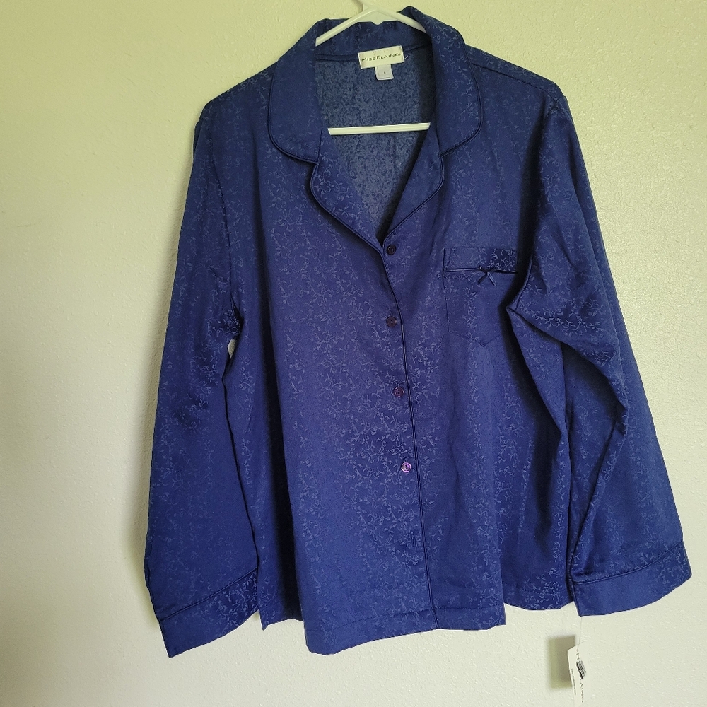 Miss Elaine Blue Pajama Button Down Shirt